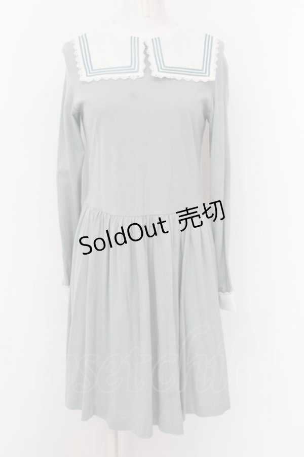 画像1: Jane Marple / ソフト天竺クラシックマリンカラーのワンピース M サックス O-25-02-23-046-JM-OP-IG-ZT075 (1)