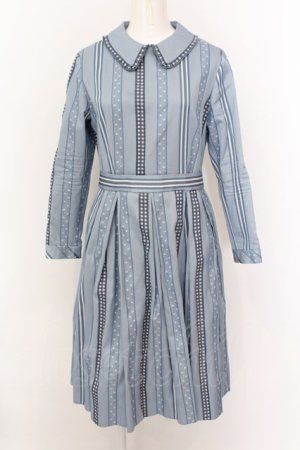 画像: Jane Marple / Ribbon jacquard stripeのドミトリードレス M ブルーグレ O-25-02-23-048-JM-OP-IG-ZT0430