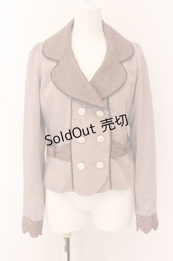 画像1: axes femme POETIQUE / チェック使バックフリルジャケット M ブラウン O-25-02-23-008-AX-JA-IG-OS (1)