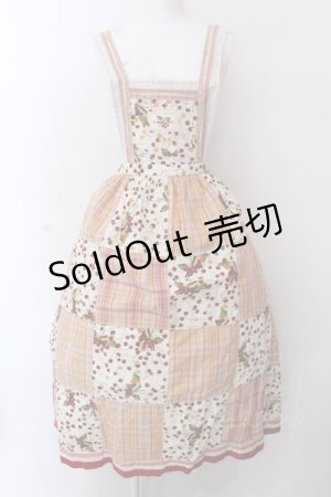 画像: PINK HOUSE / さくらんぼ&チェックパッチワークエプロン風ジャンパースカート  アイボリー×オレンジ O-25-02-24-028-LO-OP-IG-OS