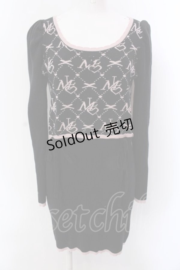 画像1: Millor TOKYO / MLモノグラムニットミニワンピ L ブラック×ピンク O-25-02-24-090-LO-OP-IG-OS (1)