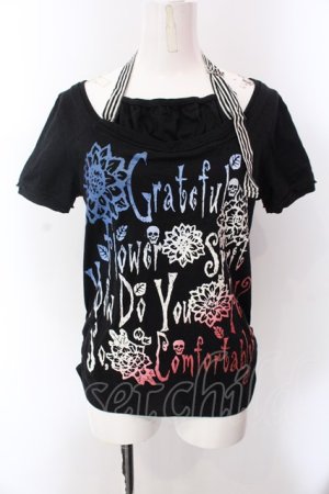 画像: ALGONQUINS / サイドギャザーラメプリントホルターTシャツ  ブラック O-25-02-24-099-AL-TO-IG-OS