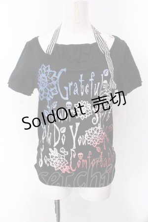 画像: ALGONQUINS / サイドギャザーラメプリントホルターTシャツ  ブラック O-25-02-24-099-AL-TO-IG-OS