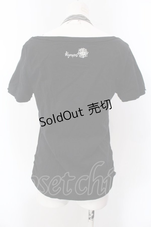 画像3: ALGONQUINS / サイドギャザーラメプリントホルターTシャツ  ブラック O-25-02-24-099-AL-TO-IG-OS (3)