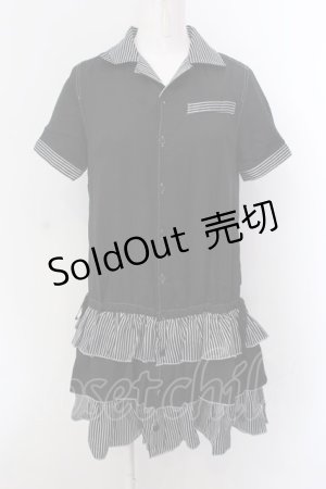 画像: ALGONQUINS / フリルティアードシャツワンピース  ブラック O-25-02-24-102-AL-OP-IG-OS