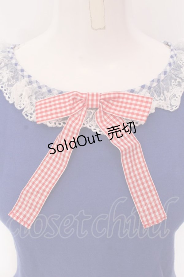 画像2: Angelic Pretty / Lovelyギンガムリボンカットソー  ブル0ー O-25-02-25-024-AP-TO-IG-OS (2)