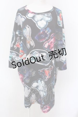 画像: TRAVAS TOKYO / Acrylic art round hem BIG TEE　BIGTシャツ F ブラック O-25-02-25-036-PU-TO-OW-OS
