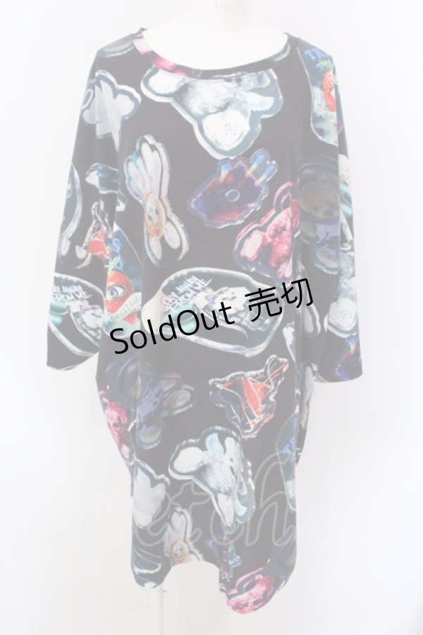 画像1: TRAVAS TOKYO / Acrylic art round hem BIG TEE　BIGTシャツ F ブラック O-25-02-25-036-PU-TO-OW-OS (1)
