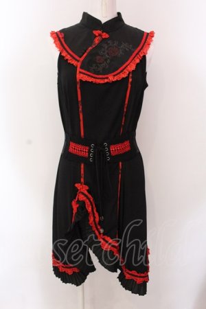 画像: Ozz oneste / 華刺しゅうチャイナノースリーブワンピース  ブラック×レッド O-25-02-25-012-OO-OP-OW-OS