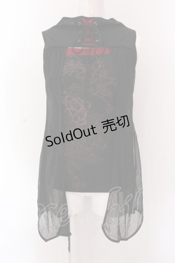 画像1: Ozz oneste / 胸開きメッシュレイヤードタンクトップ  ブラック×レッド O-25-02-25-013-OO-TO-OW-OS (1)