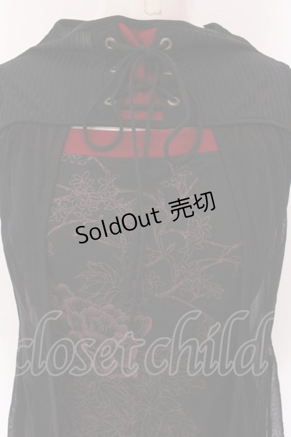 画像2: Ozz oneste / 胸開きメッシュレイヤードタンクトップ  ブラック×レッド O-25-02-25-013-OO-TO-OW-OS (2)