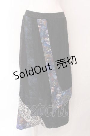 画像: Qutie Frash / 和柄切替ロングスカート  ブラック×ブルー O-25-02-25-018-QU-SK-OW-OS