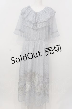 画像: axes femme NOSTALGIE / レースプリント配色ローズワンピース F サックス O-25-02-26-1035-AX-OP-IG-OS