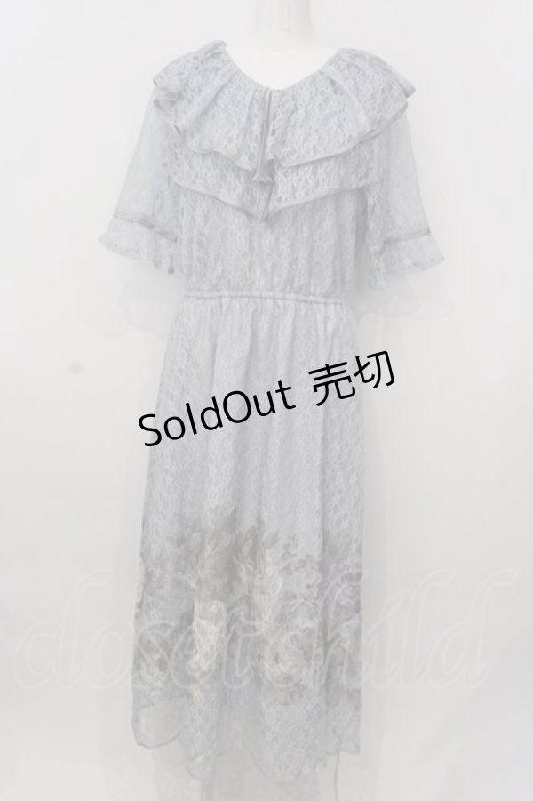 画像1: axes femme NOSTALGIE / レースプリント配色ローズワンピース F サックス O-25-02-26-1035-AX-OP-IG-OS (1)