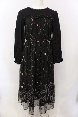 画像: axes femme POETIQUE / 花刺繍チュールワンピース  黒 O-25-02-26-1039-AX-OP-ET-OS