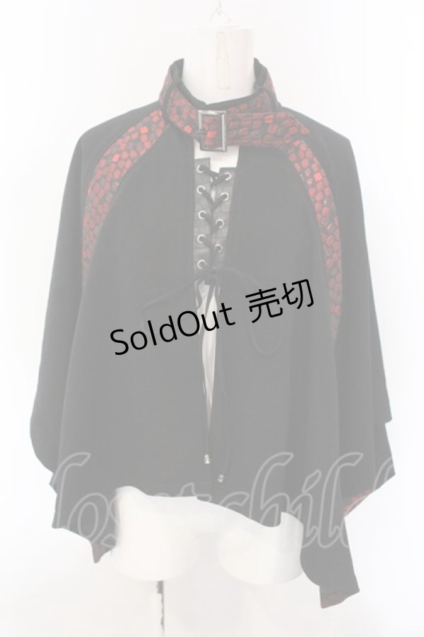 画像1: Qutie Frash / 2023年プレミアム 宵鶴ポンチョ  ブラック?レッド O-25-02-26-1059-QU-JA-YM-ZY (1)