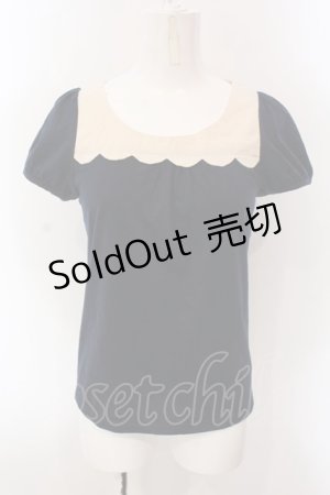 画像: axes femme POETIQUE / バイカラースカラップパフTシャツ  ネイビー?アイボリー O-25-02-26-1022-AX-TO-IG-OS