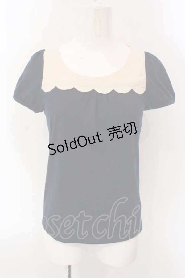 画像1: axes femme POETIQUE / バイカラースカラップパフTシャツ  ネイビー?アイボリー O-25-02-26-1022-AX-TO-IG-OS (1)