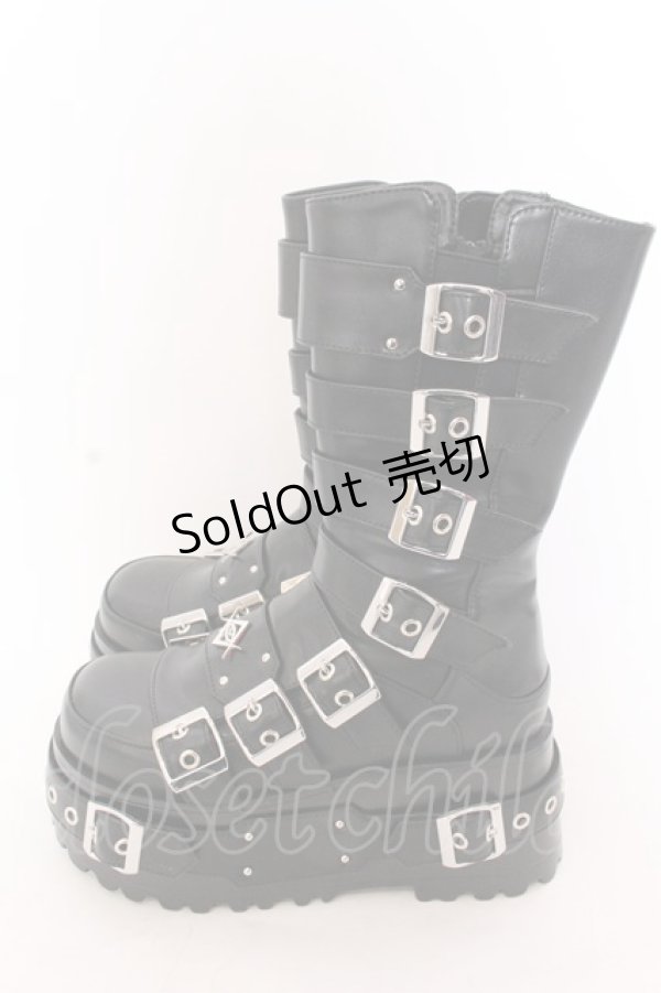画像2: REFLEM / 7バックルプラットフォームブーツ 24ｃｍ ブラック O-25-02-26-072-PU-SH-OW-ZT-K017 (2)