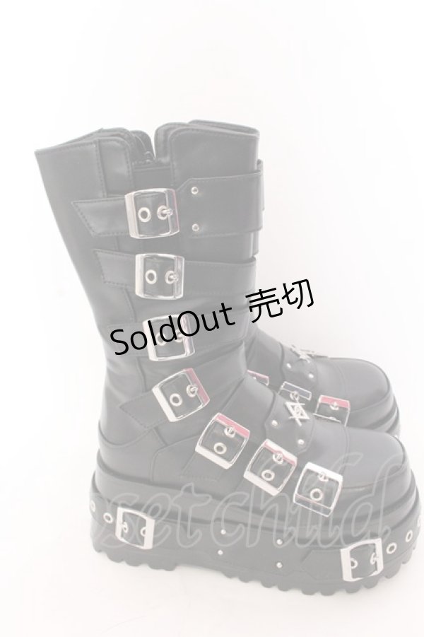 画像4: REFLEM / 7バックルプラットフォームブーツ 24ｃｍ ブラック O-25-02-26-072-PU-SH-OW-ZT-K017 (4)