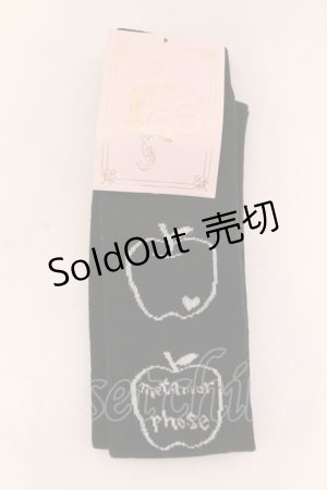 画像: metamorphose / りんご柄オーバーニー  クロ O-25-02-27-030-ME-ZA-IG-OS