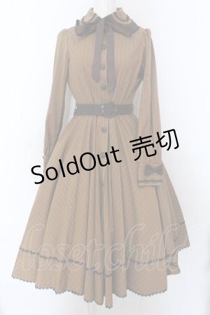 画像: Innocent World / ストライプサーキュラーフレアーワンピース M ブラウン O-25-02-27-1007-IW-OP-YM-OS