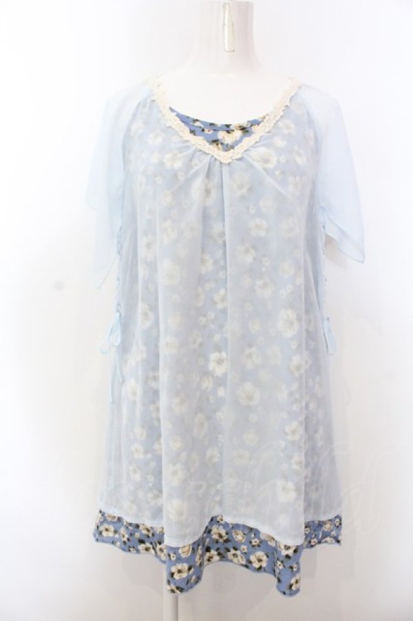 画像1: axes femme / 花柄重バックデザインチュニ M サックス O-25-02-27-1084-AX-TO-OW-OS (1)
