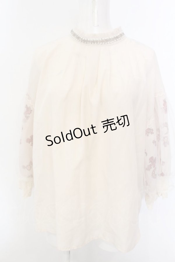 画像1: axes femme / ミュシャ チュール袖ブラウス  オフ O-25-02-27-1086-AX-BL-AS-ZT508 (1)