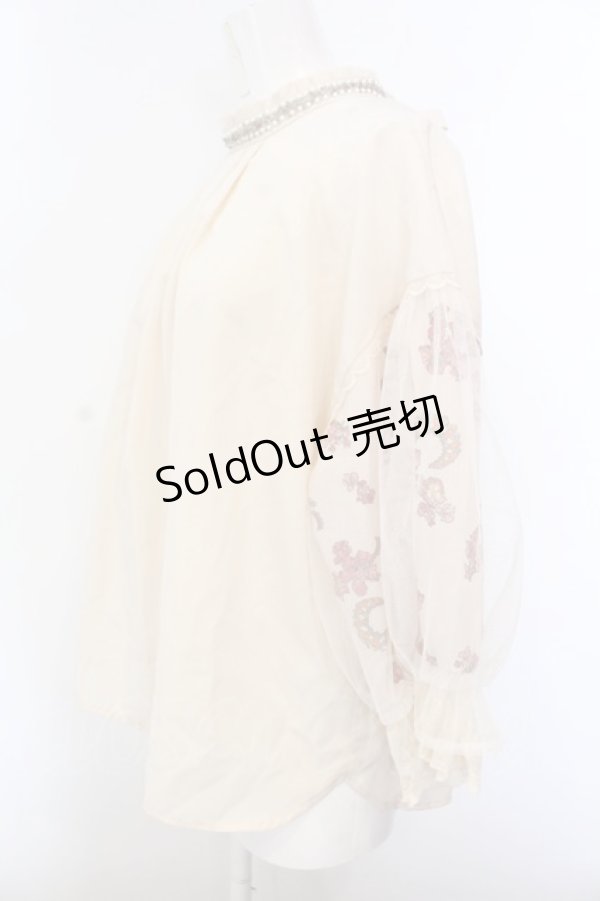 画像2: axes femme / ミュシャ チュール袖ブラウス  オフ O-25-02-27-1086-AX-BL-AS-ZT508 (2)