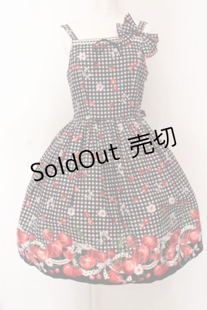 画像: metamorphose / ギンガムチェリーはしごレースジャンパースカート  クロ O-25-02-27-1021-ME-OP-OW-OS