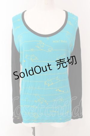 画像: MINT NeKO / 落書きボーダープリントカットソー  ブラック×ブルー O-25-02-27-018-HN-TO-IG-OS