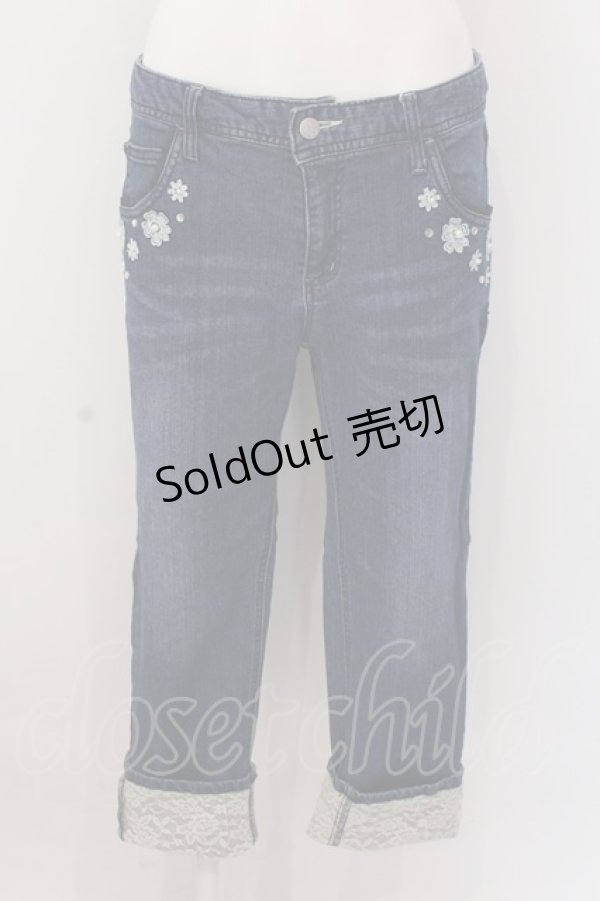 画像1: axes femme / フラワーパールレースストレッチデニムパンツ L インディゴ O-25-02-28-001-AX-PA-IG-OS (1)