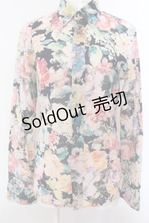 画像: GADGET GROW / 水彩フラワーボタンダウンシャツ C ブラックｘマルチ O-25-02-28-1037-GO-BL-YM-OS