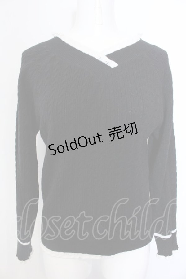 画像1: 【SALE】axes femme / バイカラーVネックニットプルオーバー M クロ O-25-02-28-1024-AX-TO-OW-ZT114 (1)