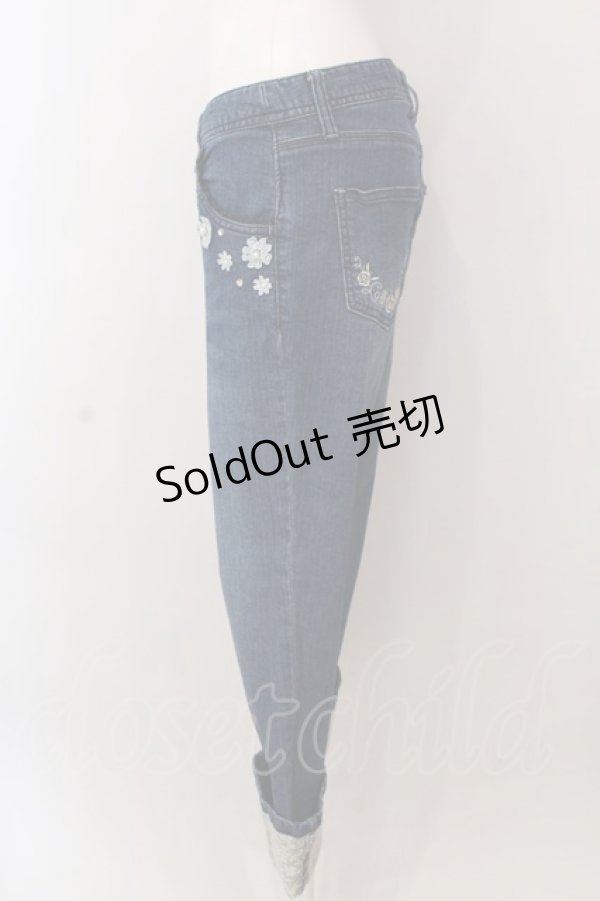 画像2: axes femme / フラワーパールレースストレッチデニムパンツ L インディゴ O-25-02-28-001-AX-PA-IG-OS (2)