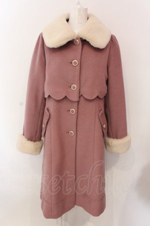 画像: axes femme POETIQUE / ファー襟スカラップコート M ピンク O-25-02-28-057-AX-CO-OW-OS