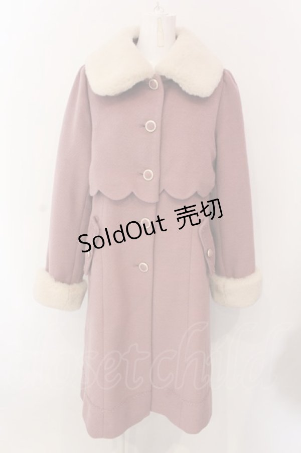 画像1: axes femme POETIQUE / ファー襟スカラップコート M ピンク O-25-02-28-057-AX-CO-OW-OS (1)