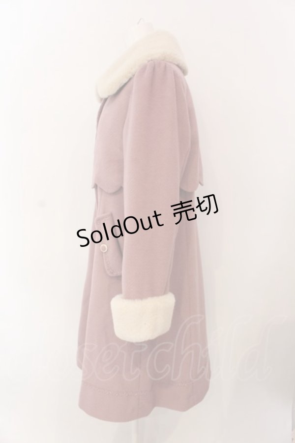画像3: axes femme POETIQUE / ファー襟スカラップコート M ピンク O-25-02-28-057-AX-CO-OW-OS (3)
