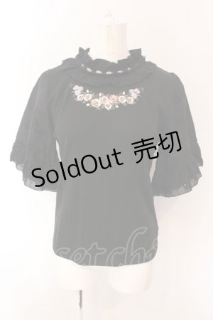 画像: axes femme / バラの花刺繍レース切替プルオーバー F クロ O-25-02-28-065-AX-TO-OW-OS
