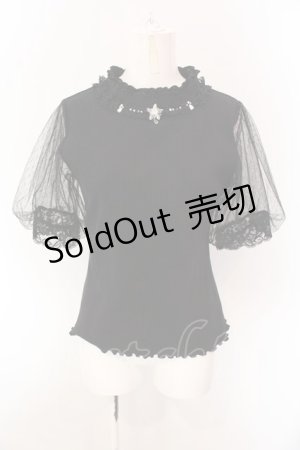 画像: axes femme / ビジュー付チュール袖トップス F クロ O-25-02-28-066-AX-TO-OW-OS