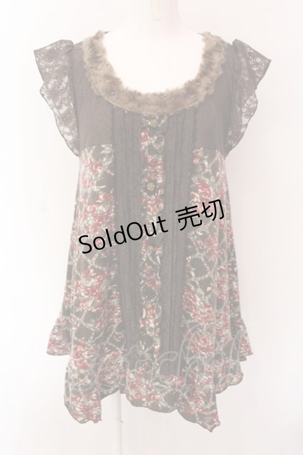 画像1: axes femme / 起毛ローズ柄チュニック M ブラウン O-25-02-28-082-AX-TO-OW-OS (1)