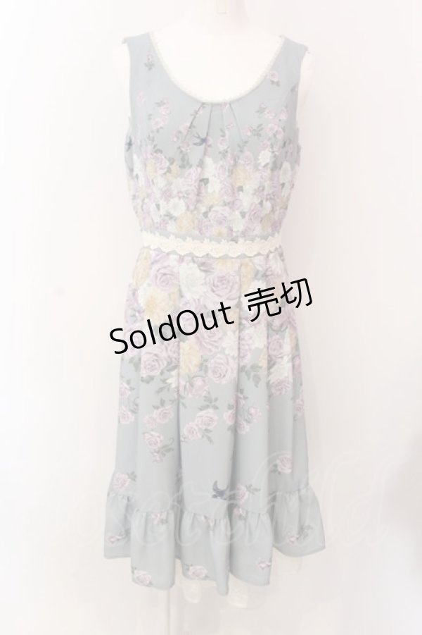 画像1: axes femme / 蔓薔薇柄ノースリワンピース F グリーン O-25-02-28-085-AX-OP-OW-OS (1)