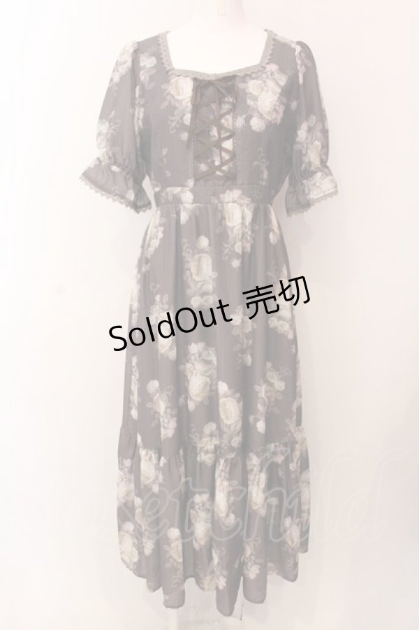 画像1: axes femme / ミルフィーユローズ柄ワンピース M ブラウン O-25-02-28-088-AX-OP-OW-OS (1)