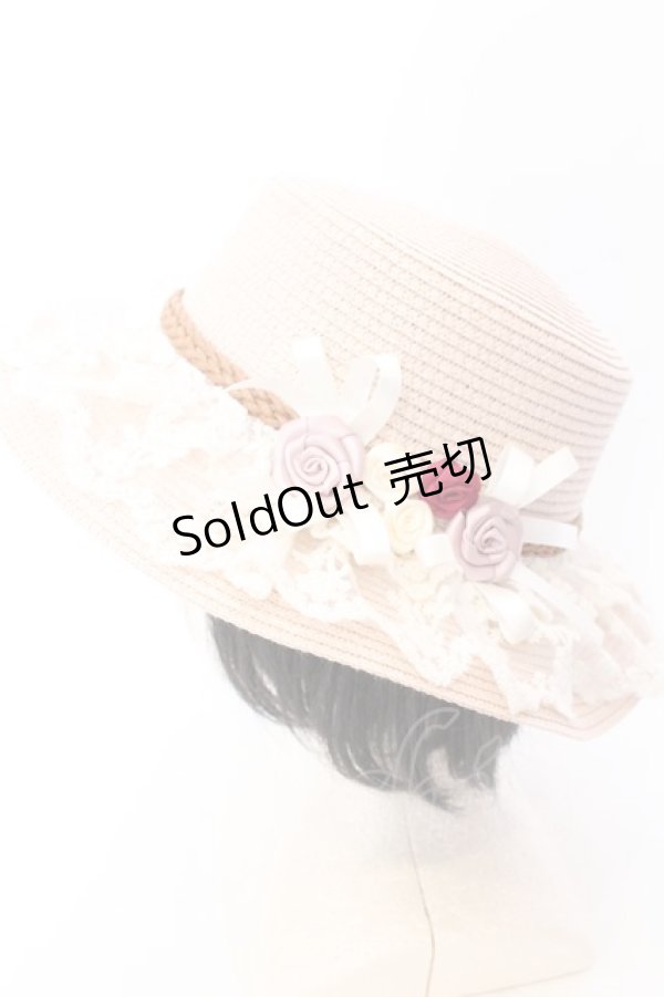 画像1: axes femme / 巻き薔薇レース雑材カンカン帽 57ｃｍ ピンク O-25-02-28-109-AX-AC-OW-OS (1)