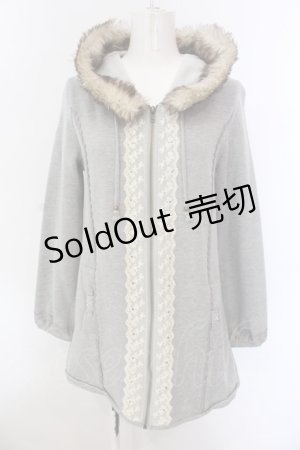 画像: axes femme / ファー付き裏起毛パーカー  グレー O-25-02-28-014-AX-TO-IG-OS