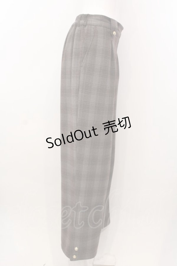 画像2: axes femme / 裾釦起毛チェックワイドパンツ L ブラウン O-25-02-28-025-AX-PA-IG-OS (2)