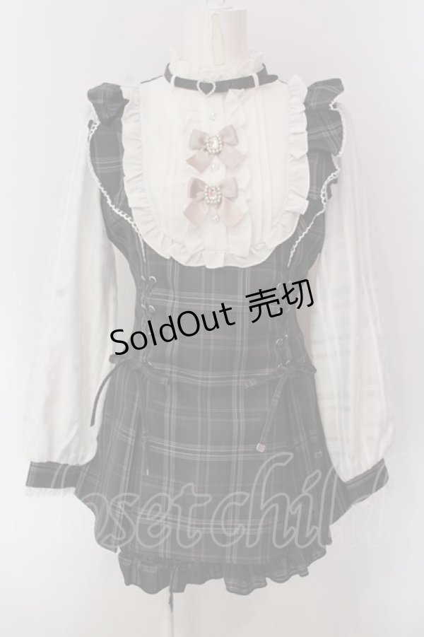 画像1: NOEMIE / さきまるちゃんコラボ!ハートチョーカーシアーチェックWスピンドルセットアップ  クロ×シロ O-25-03-06-001-LO-OP-IG-OS (1)