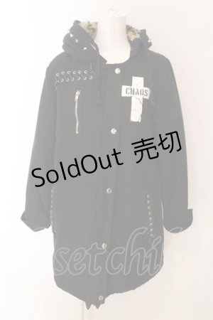 画像: HELL CAT PUNKS / アイレットレースアップモッズコート  ブラック×裏地レッド O-25-03-06-027-PU-CO-IG-ZT-C015