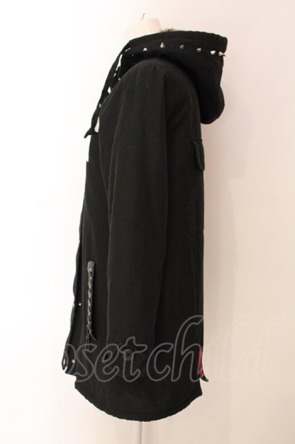 画像3: HELL CAT PUNKS / アイレットレースアップモッズコート  ブラック×裏地レッド O-25-03-06-027-PU-CO-IG-ZT-C015 (3)