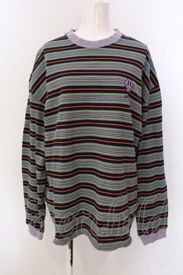 画像1: LAND by MILK BOY / SMILY MULTI-BORDER TEE Tシャツ  ブラック×パープル系 O-25-03-08-035-PU-TO-IG-ZT317 (1)